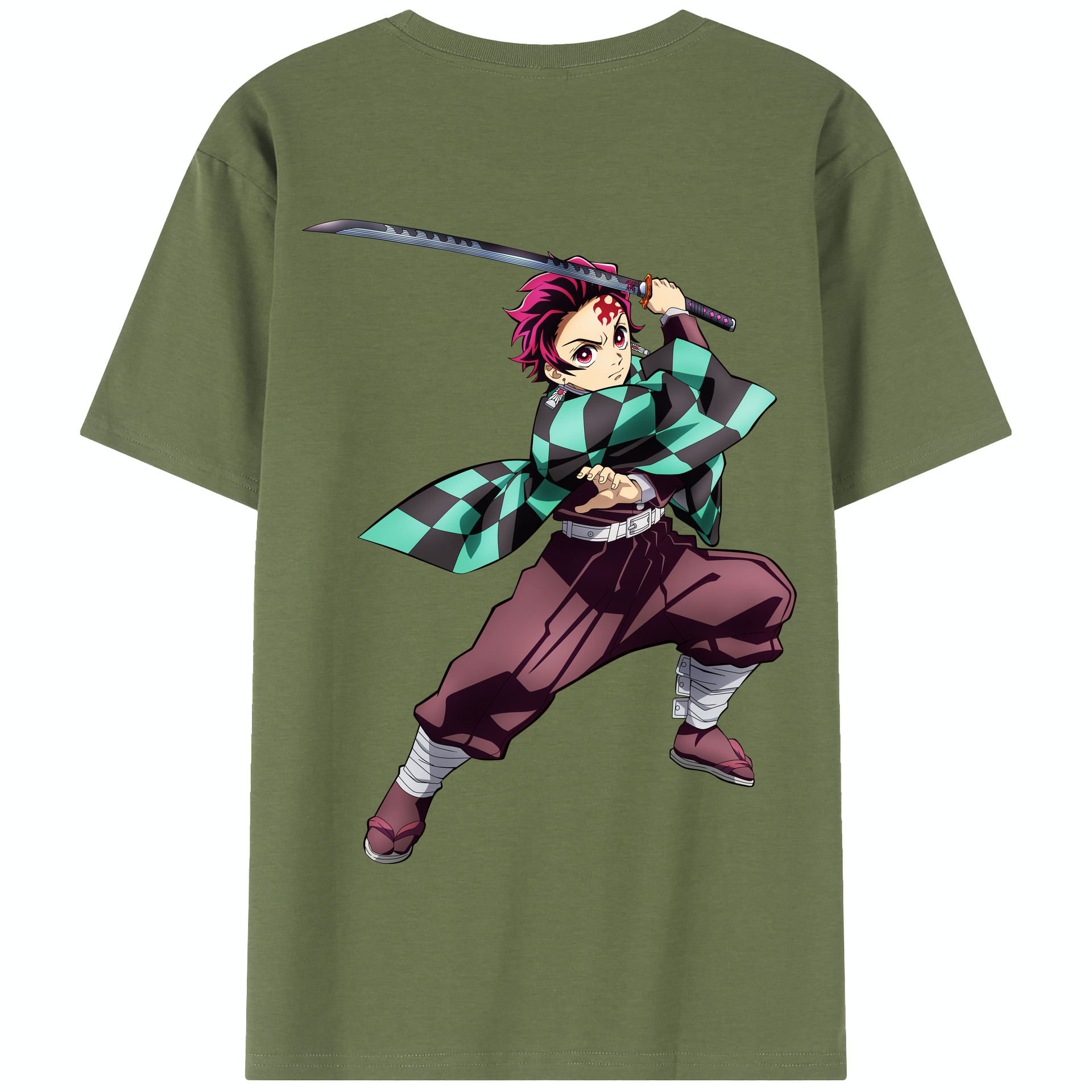 （画像用） 鬼滅の刃 竈門 炭治郎／かまど たんじろう Kamado Tanjirou 綿100％半袖Tシャツ（背面プリント）